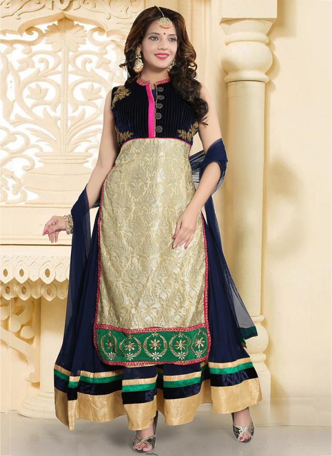 Blue Soft Net Party Wear Embroidery Work Readymade Salwar Suit